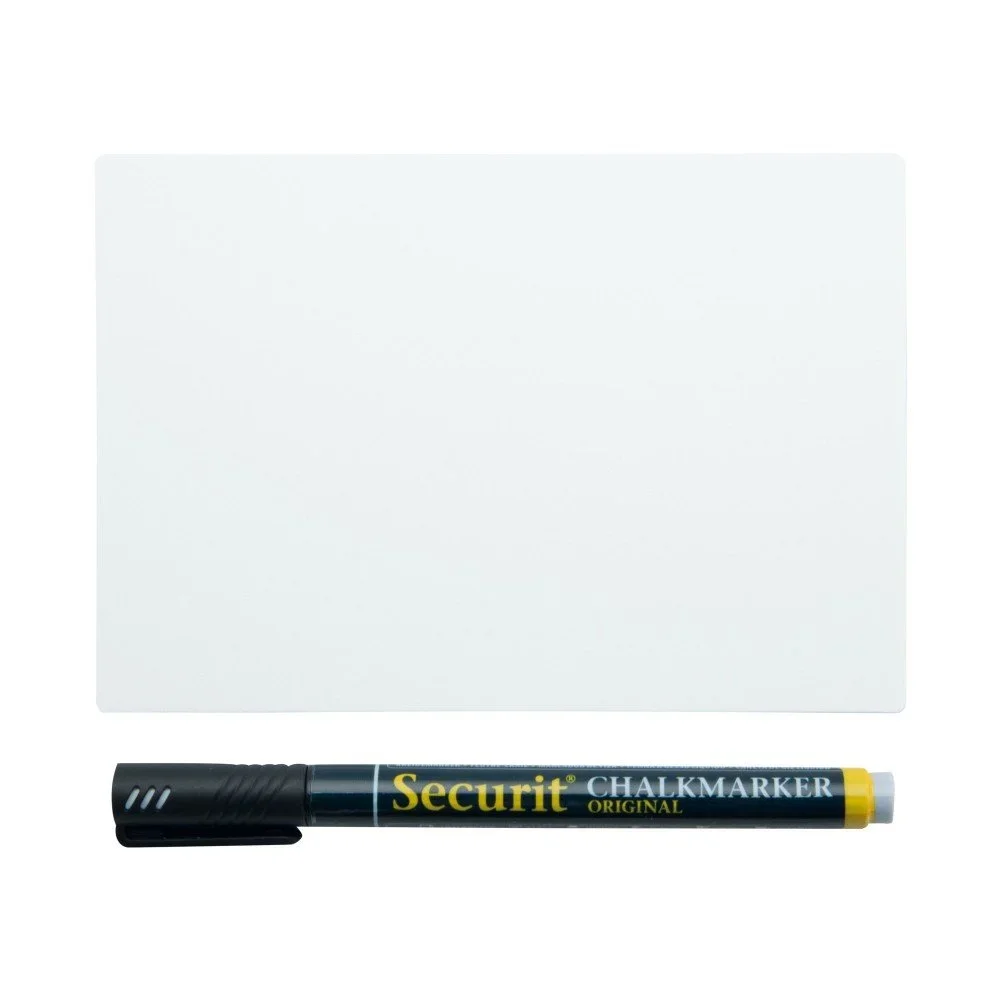 Set bílé plastové tabule a křídového popisovače na vodní bázi Securit® Chalkboard Tags A7 v:1108776