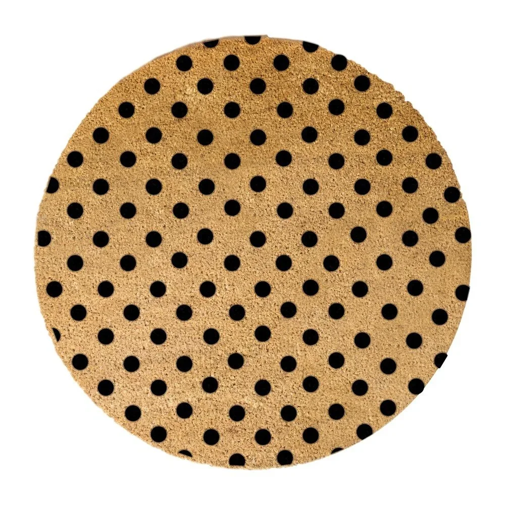 Černá kulatá rohožka z přírodního kokosového vlákna Artsy Doormats Dots, ⌀ 70 cm v:1235708