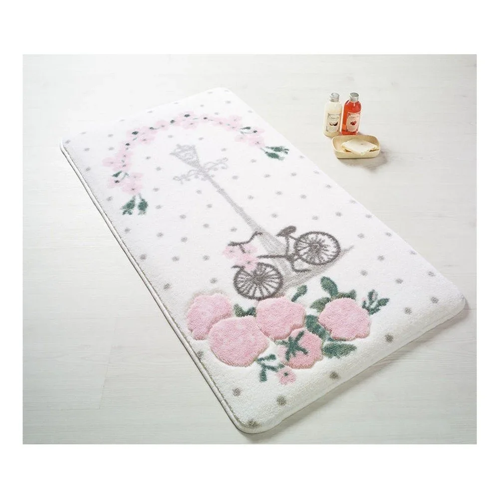 Růžová předložka do koupelny Confetti Bathmats Vintage Bike, 50 x 57 cm v:895900