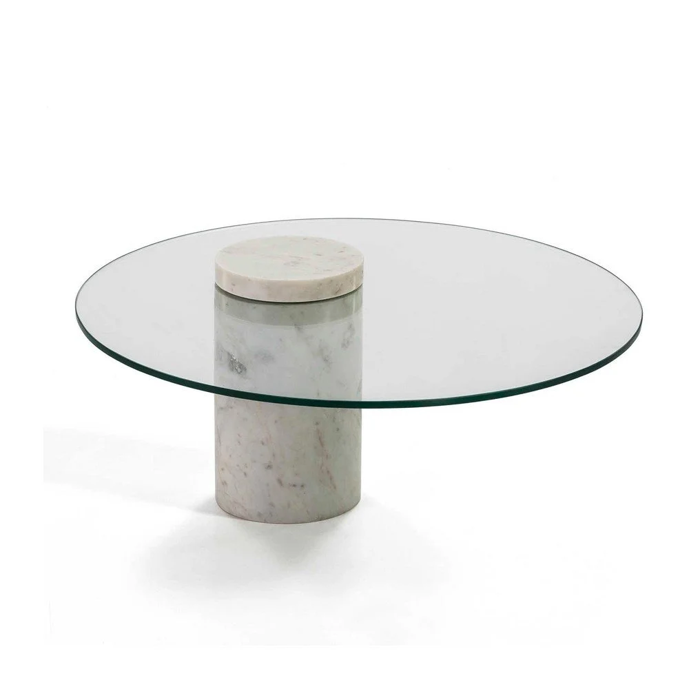 Bílý mramorový konferenční stolek se skleněnou deskou Thai Natura, ∅ 76 cm v:1091626