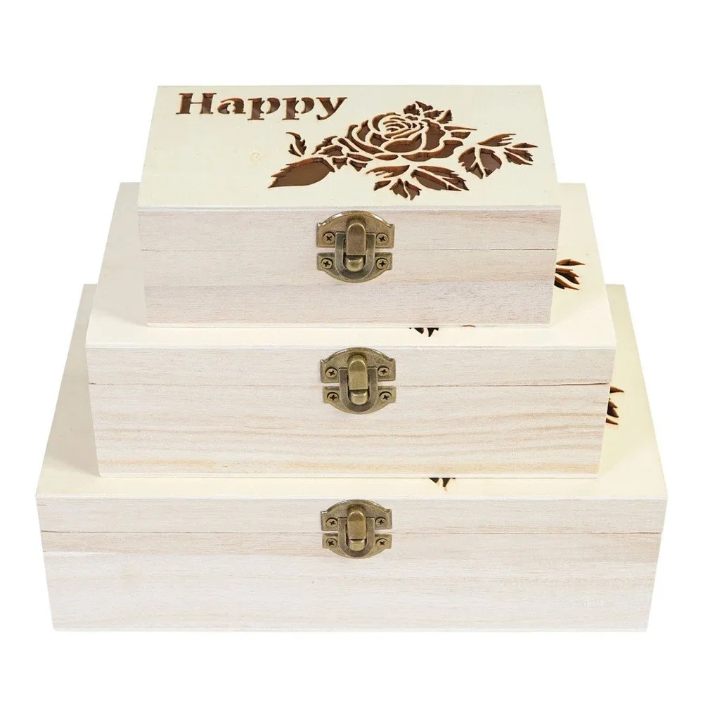 Sada 3 dřevěných boxů Mendler Shabby Happy v:879418