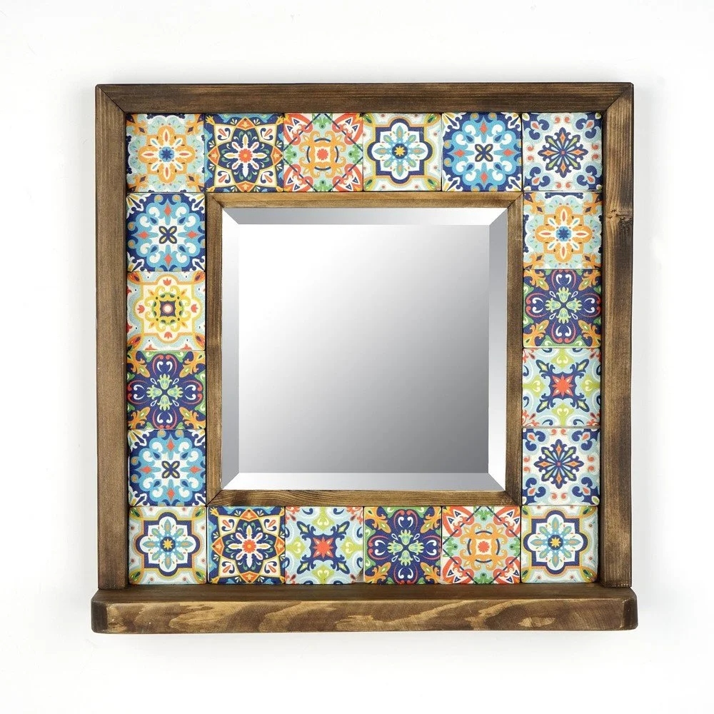 Nástěnné zrcadlo s poličkou s rámem z kamene 32.5x33 cm – Wallity v:1524190