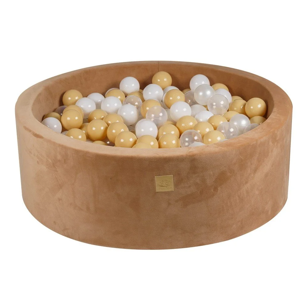 Světle hnědý sametový bazének s míčky ø 90x30 cm Montessori – Meowbaby v:1821958