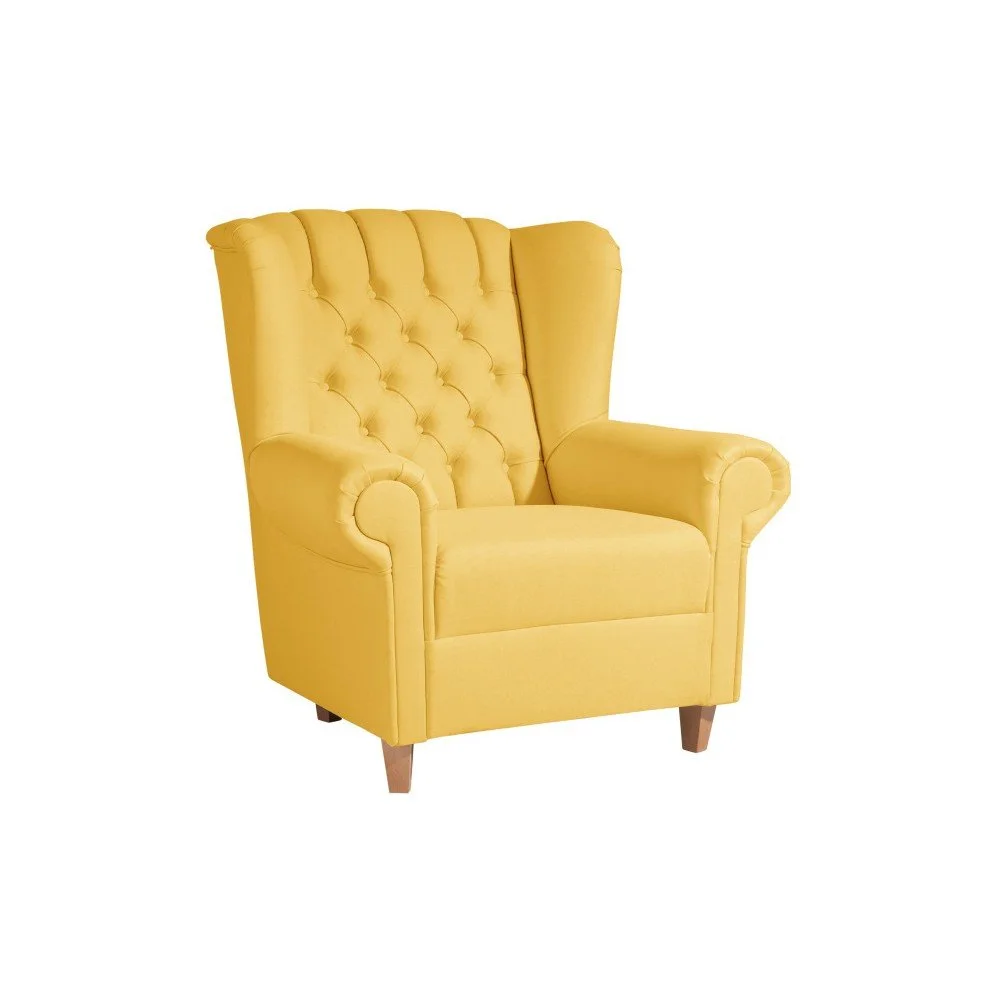 Žluté křeslo ušák z imitace kůže Max Winzer Vary Leather v:1056342
