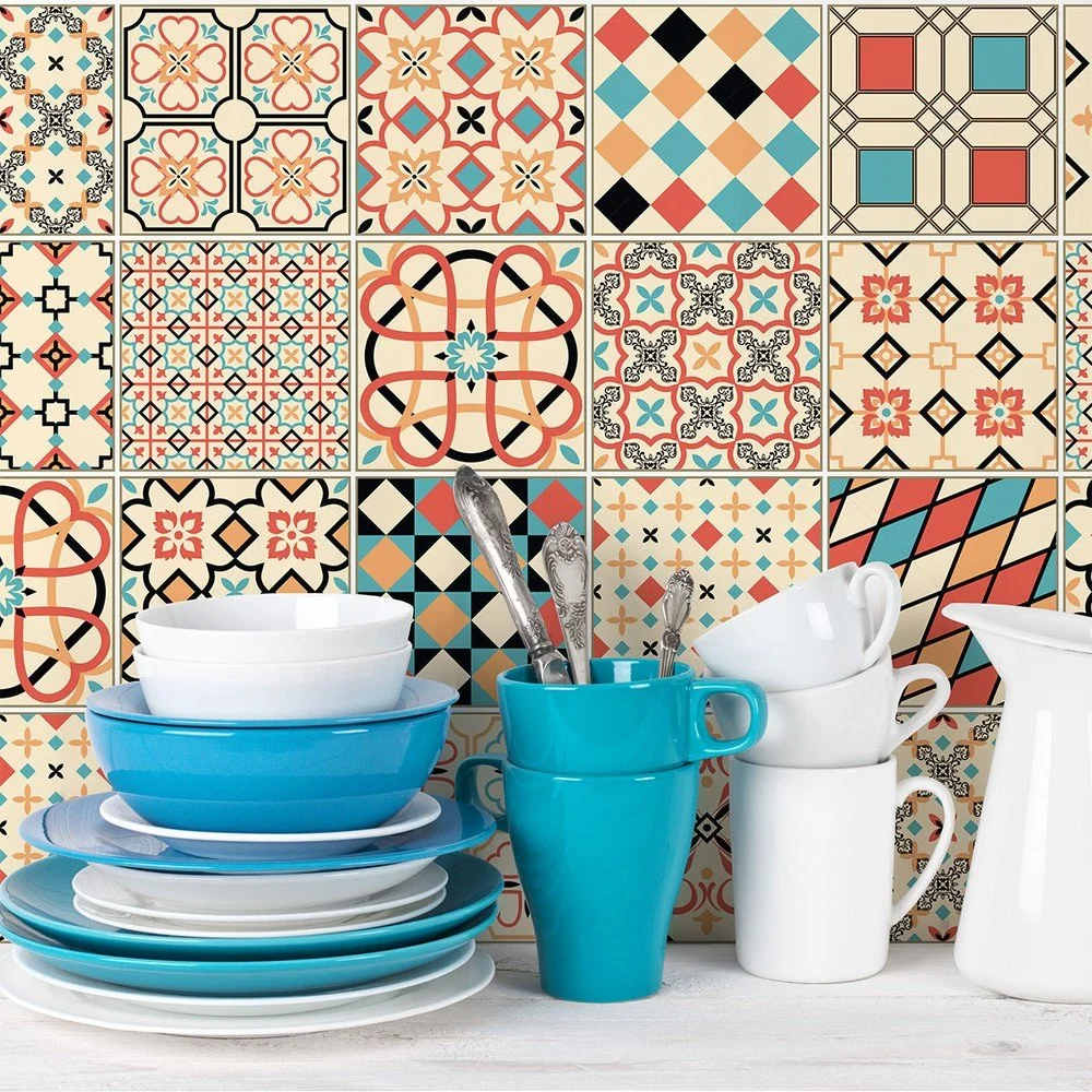 Sada 24 samolepek na stěnu Ambiance Azulejos Sofiana, 15 x 15 cm v:1193490