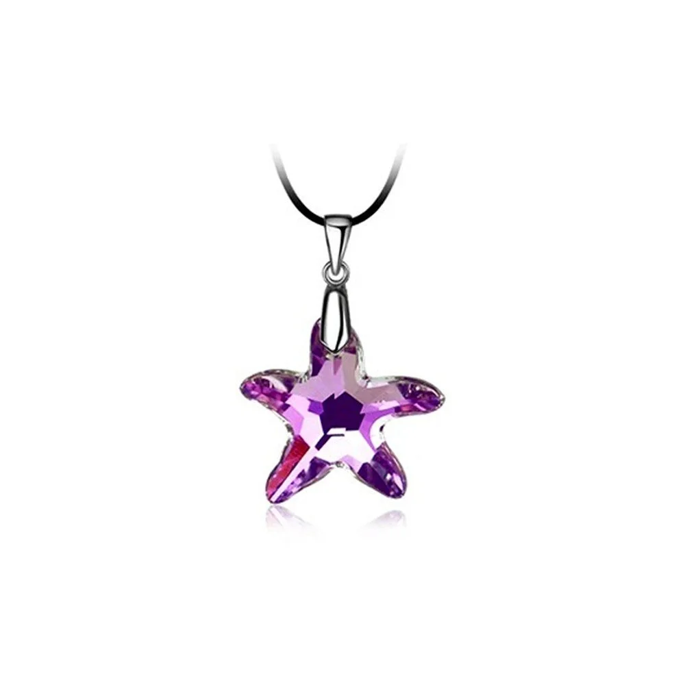 Náhrdelník s růžovým krystalem Swarovski Elements Crystals a bílým zlatem na koženém závěsu Stella v:1169484