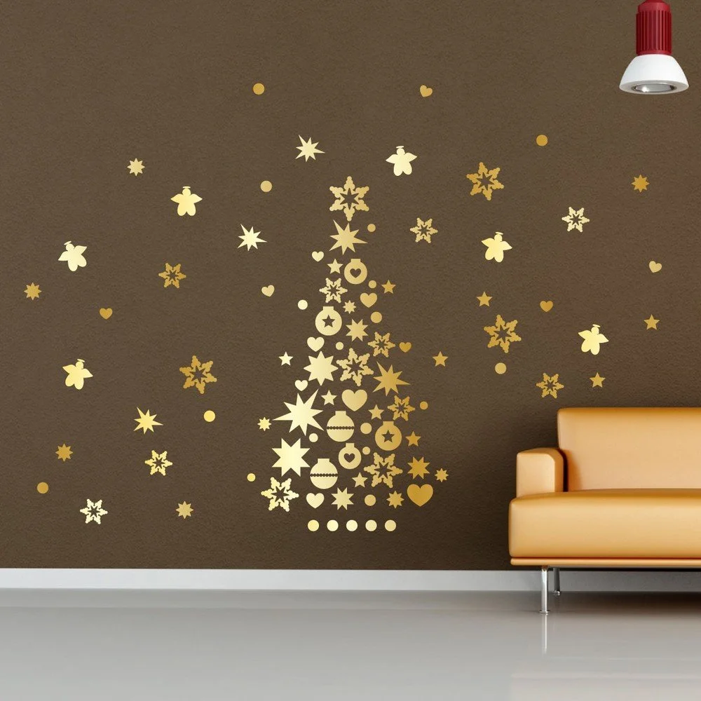Vánoční samolepky Ambiance Golden Christmas Tree And Stars v:697426