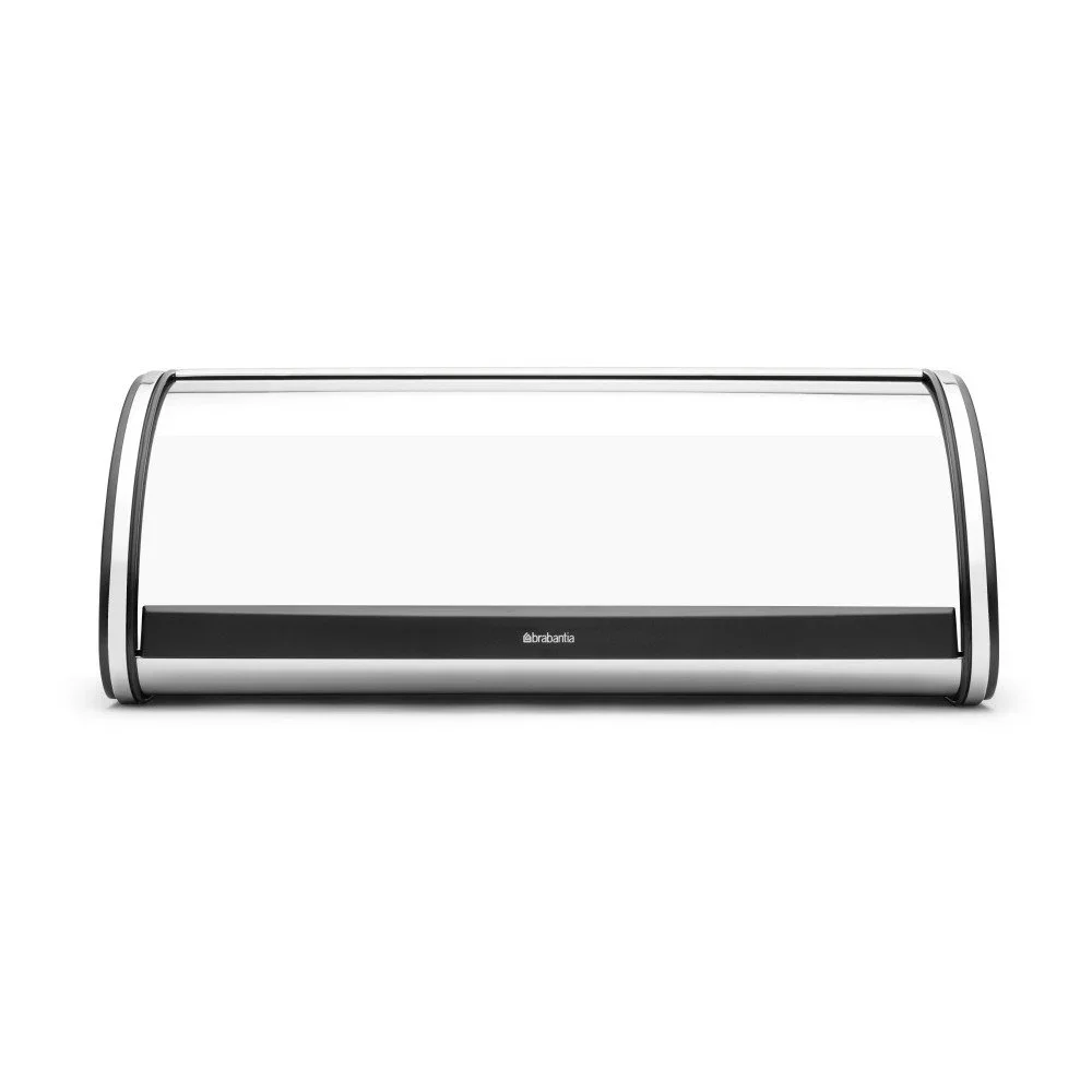 Lesklý chlebník ve stříbrné barvě s černými hranami Brabantia Roll Top v:1005798