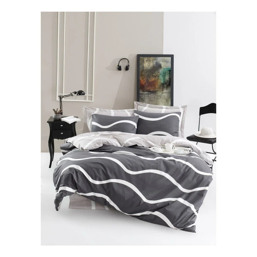 Povlečení s prostěradlem na dvoulůžko z ranforce bavlny Mijolnir Novia Grey, 200 x 220 cm v:1294800