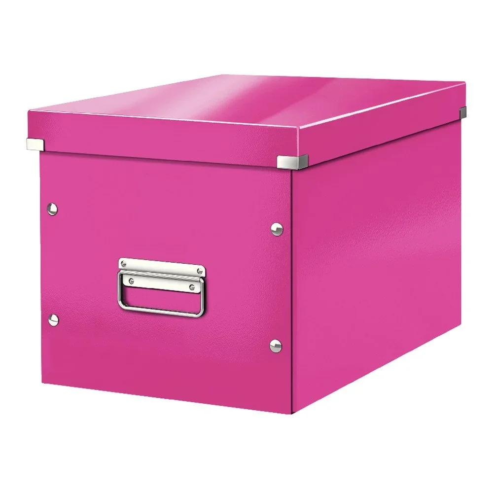 Růžový kartonový úložný box s víkem 32x36x31 cm Click&Store – Leitz v:1369837