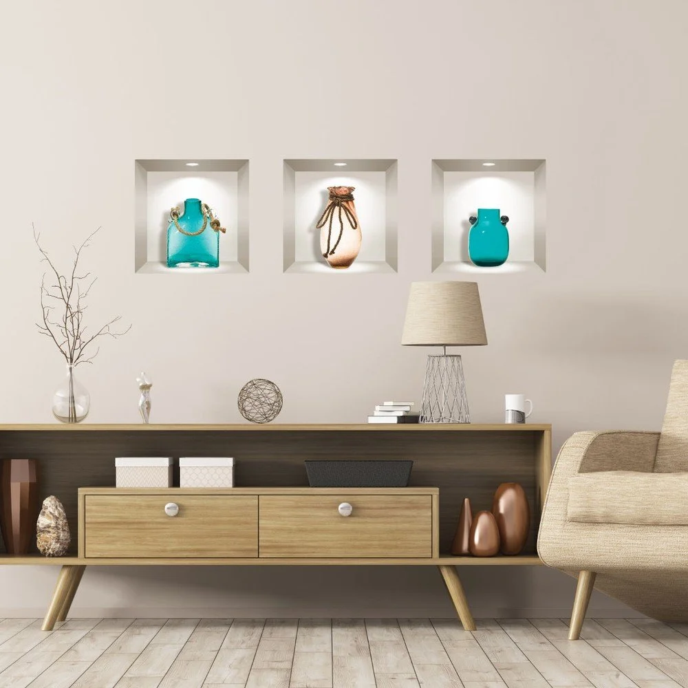 Sada 3 3D samolepek na zeď Ambiance Decorative Seaside Vases v:1294004