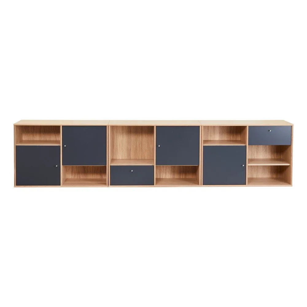 Černá nízká komoda v dekoru dubu 267x61 cm Mistral v:1520922