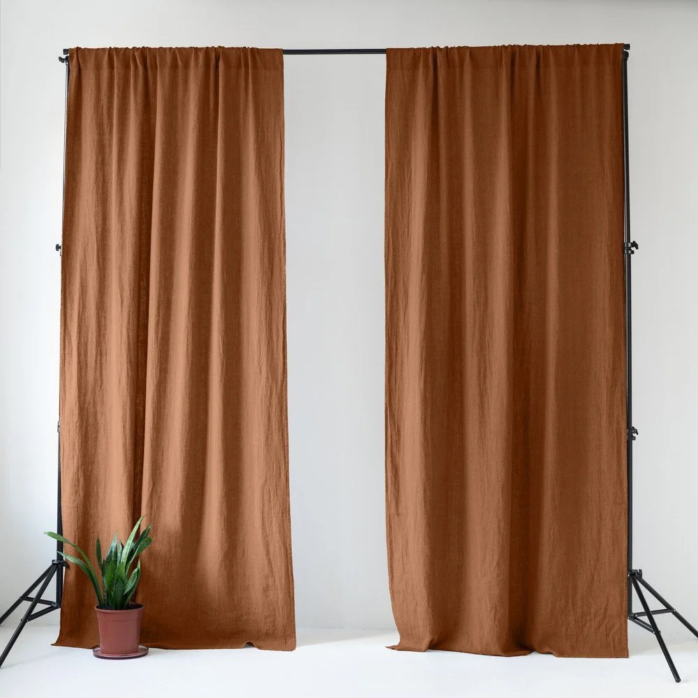 Hnědý lněný závěs 140x170 cm Hazelnut – Linen Tales v:1795638