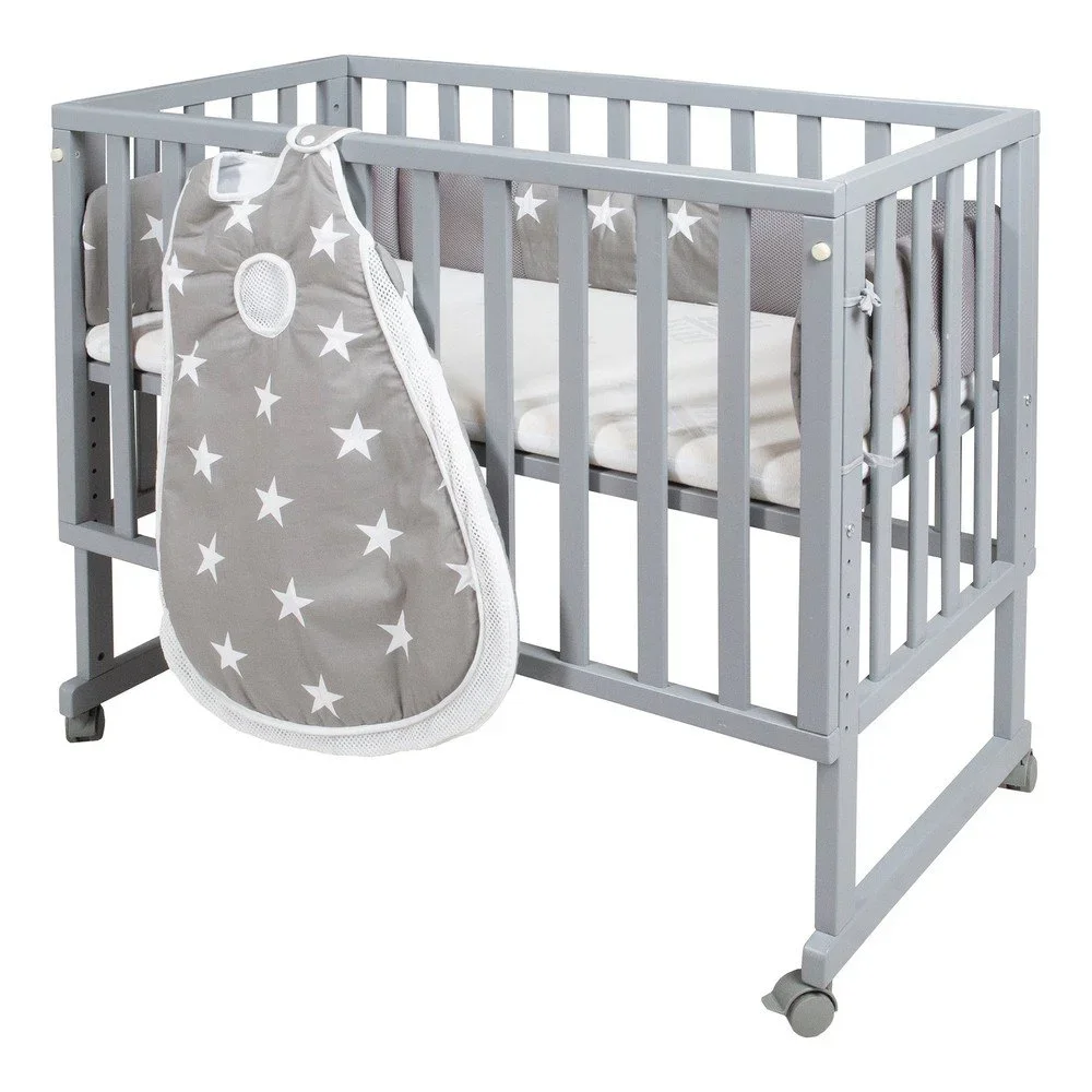 Šedá postýlka na kolečkách/přístavná 90x45 cm Little Stars – Roba v:1786332