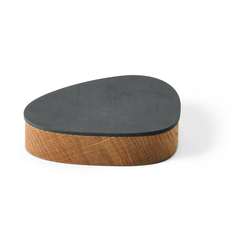 Antracitový/v přírodní barvě dřevěný/z eko kůže úložný box s víkem/dekorativní 14×12,5×3,5 cm Curve Nupo – LIND DNA v:1788176