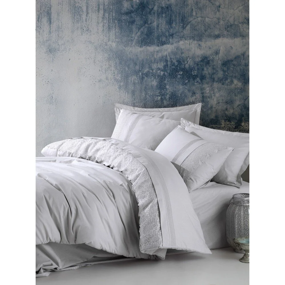 Světle šedé bavlněné povlečení s prostěradlem Cotton Box Elba, 200 x 220 cm v:1345673