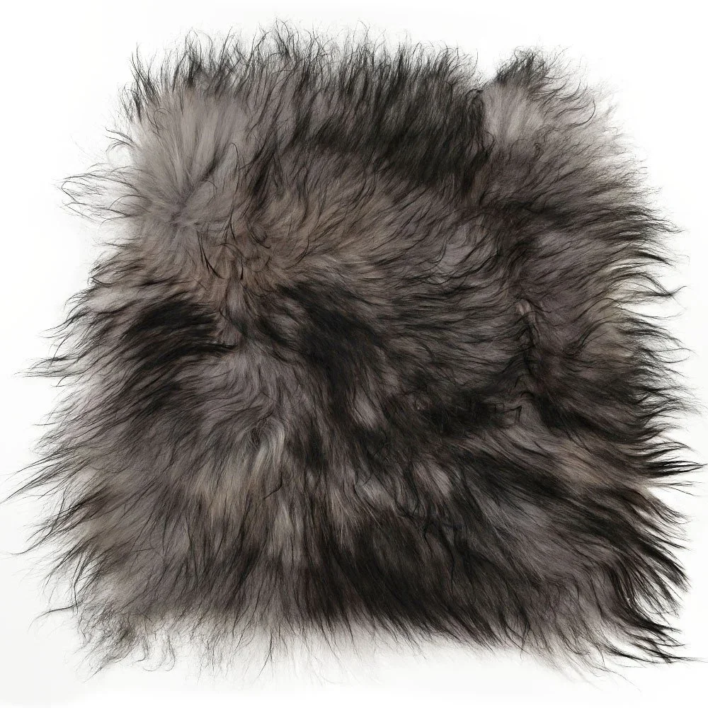 Šedý kožešinový podsedák s dlouhým chlupem Dark tops, 37 x 37 cm v:764852
