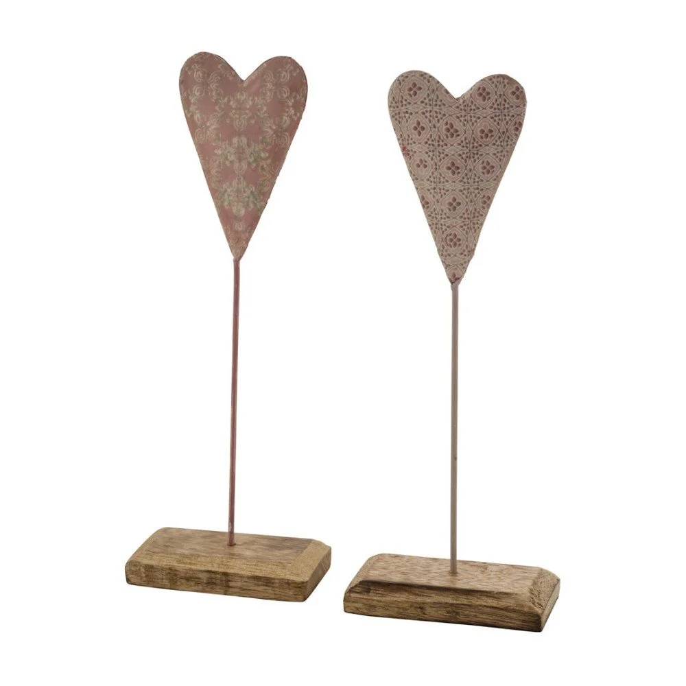 Sada 2 dekorací z posmaltovaného kovu na dřevěném podstavci s motivem srdce Ego Dekor, 9,5 x 26,5 cm v:1220358