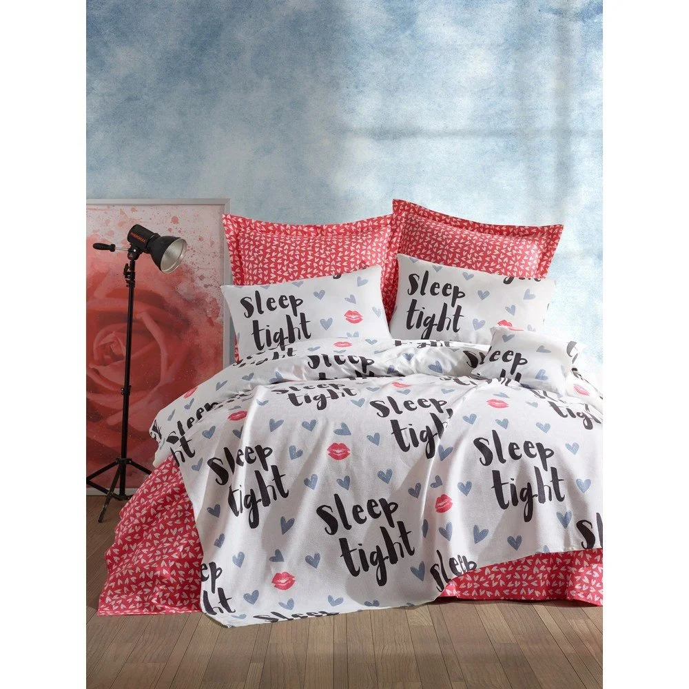 Set přehozu a 2 povlaků na polštáře EnLora Home SleepTight Fuchsia White, 200 x 235 cm v:1332464