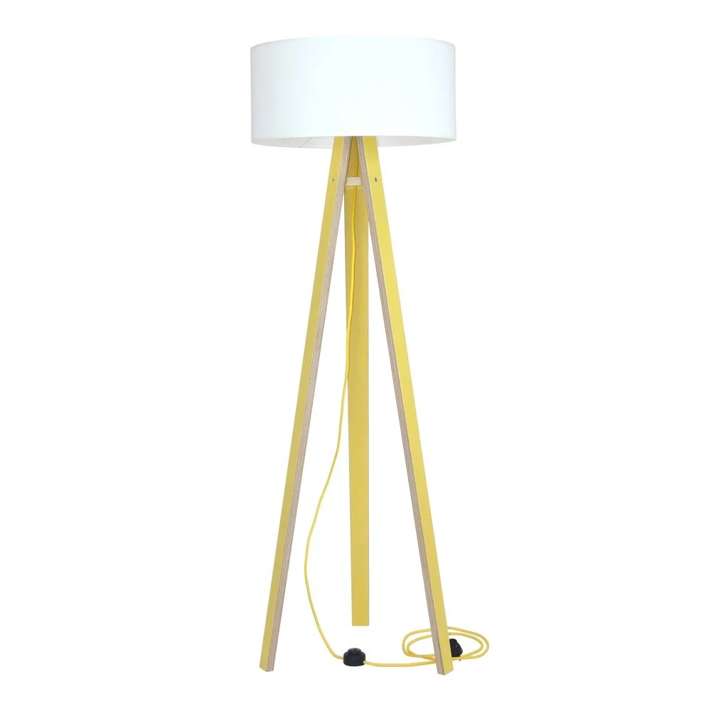 Žlutá stojací lampa s bílým stínítkem a žlutým kabelem Ragaba Wanda v:809776