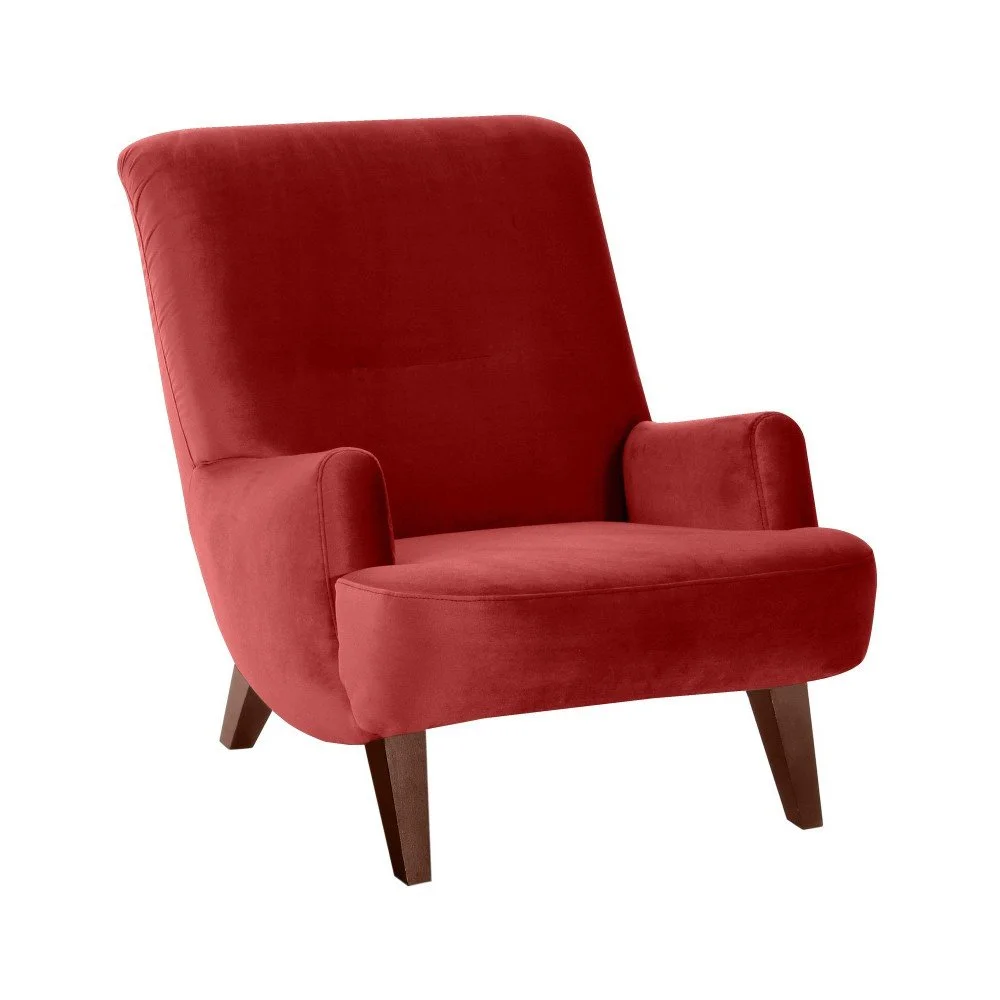 Cihlově červené křeslo s hnědými nohami Max Winzer Brandford Suede v:897034
