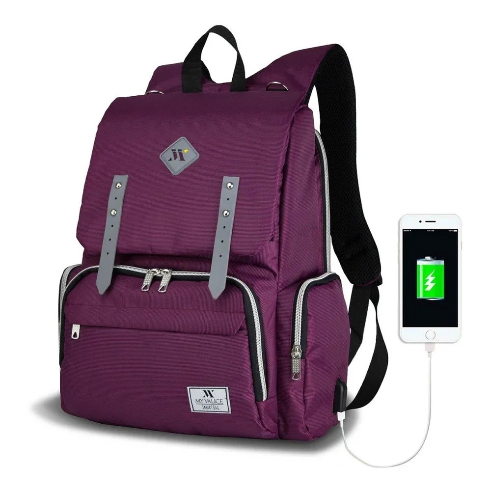 Fialový batoh pro maminky s USB portem My Valice MOTHER STAR Baby Care Backpack v:1219918