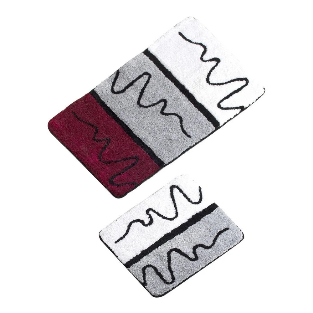 Sada 2 šedo-červených koupelnových předložek Linen Bath Mat Linus v:1156276