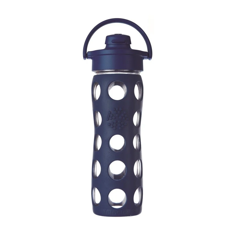 Skleněná lahev na vodu se silikonovým chráničem Lifefactory Flip Midnight, 475 ml v:877056