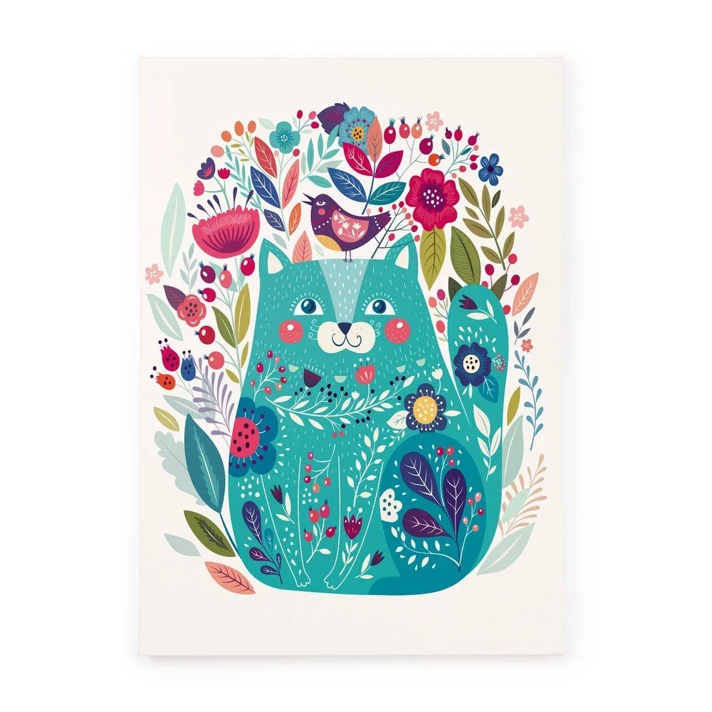 Obraz na plátně Tanuki Flowers and Cat, 70 x 50 cm v:1183930