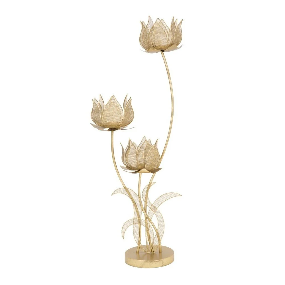 Železný svícen na 3 svíčky ve zlaté barvě Mauro Ferretti Flowery, výška 97 cm v:1227514