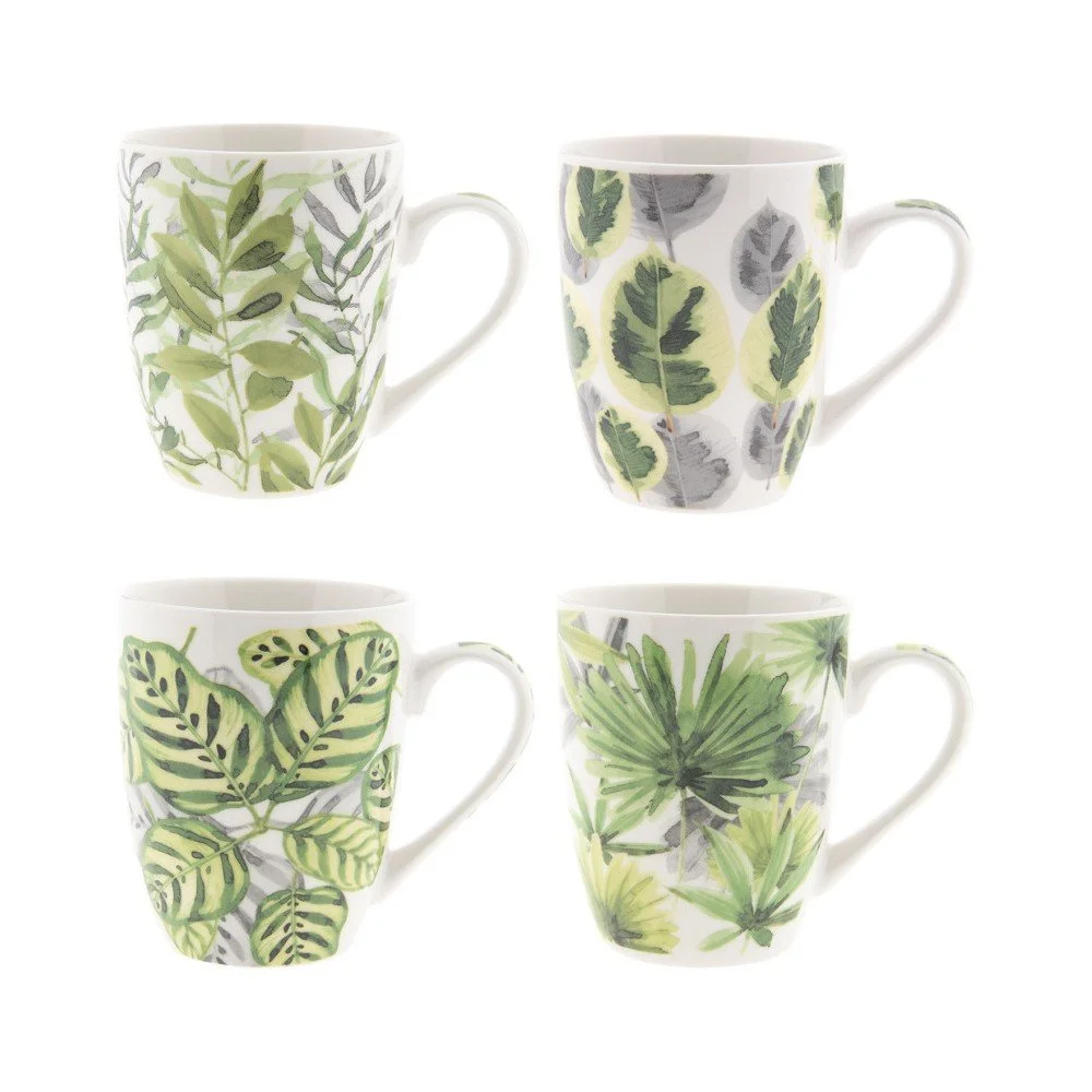 Sada 4 porcelánových hrnků Clayre & Eef Palm, 300 ml v:1292076