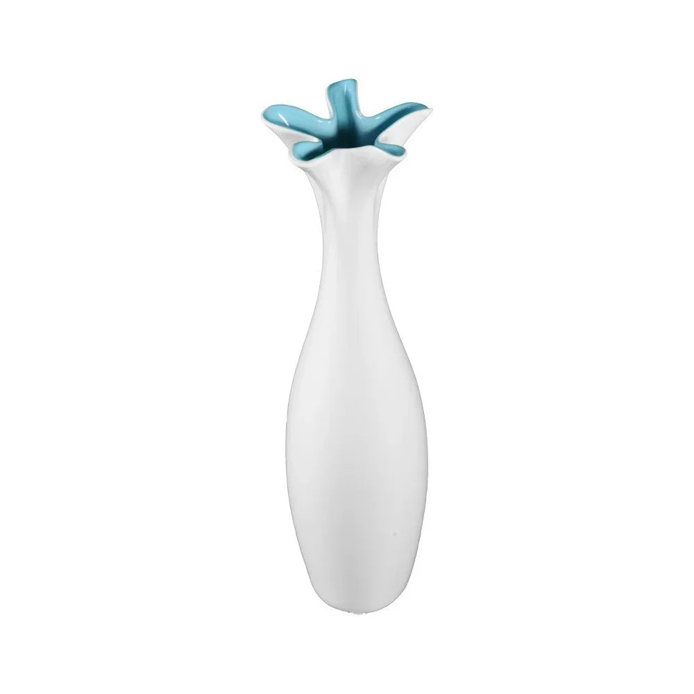 Bílá keramická váza s modrým detailem Mauro Ferretti Mica, výška 44,5 cm v:883608