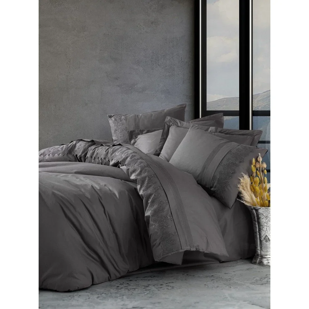 Tmavě šedé bavlněné povlečení s prostěradlem Cotton Box Enzo, 200 x 220 cm v:1345677