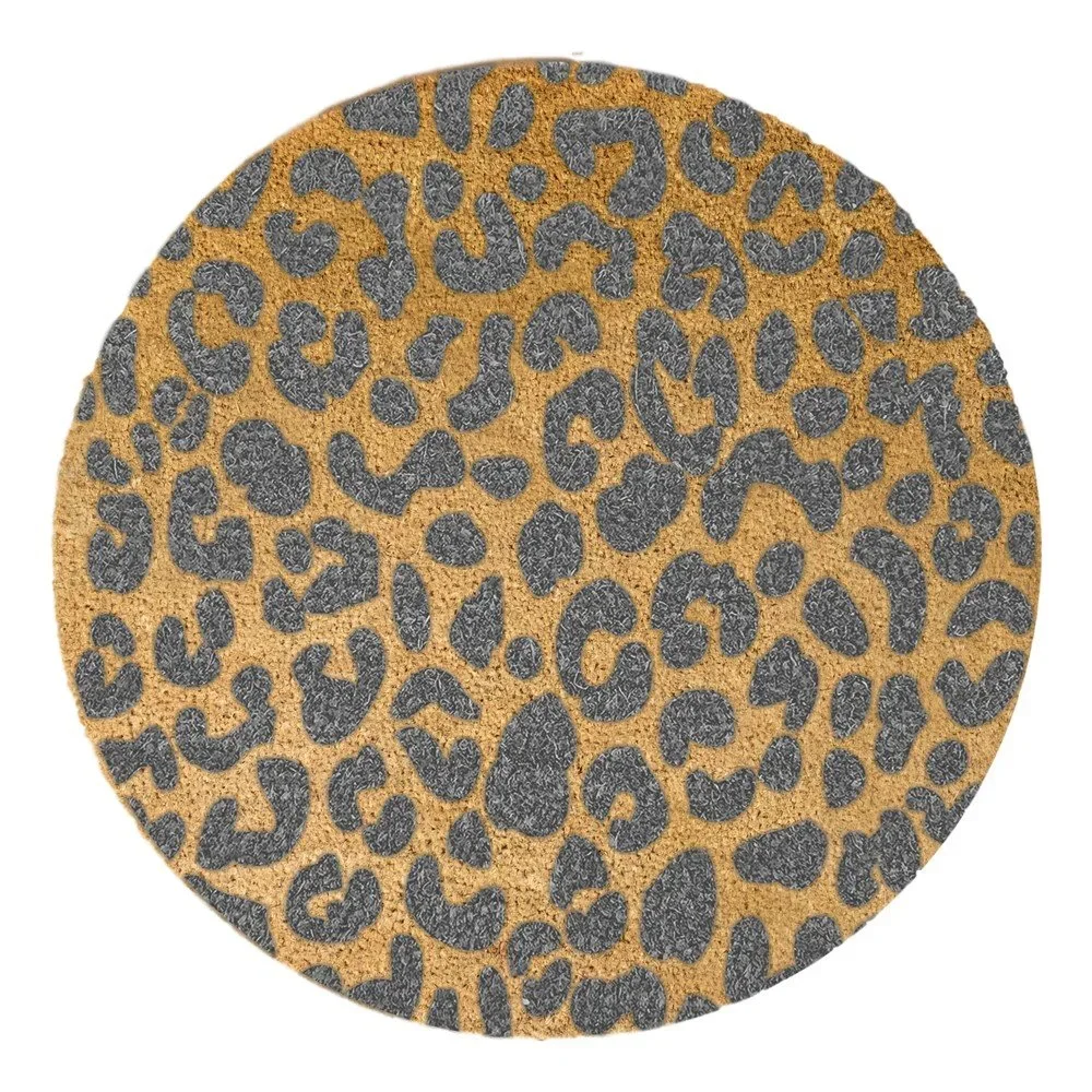 Šedá kulatá rohožka z přírodního kokosového vlákna Artsy Doormats Leopard, ⌀ 70 cm v:1329628