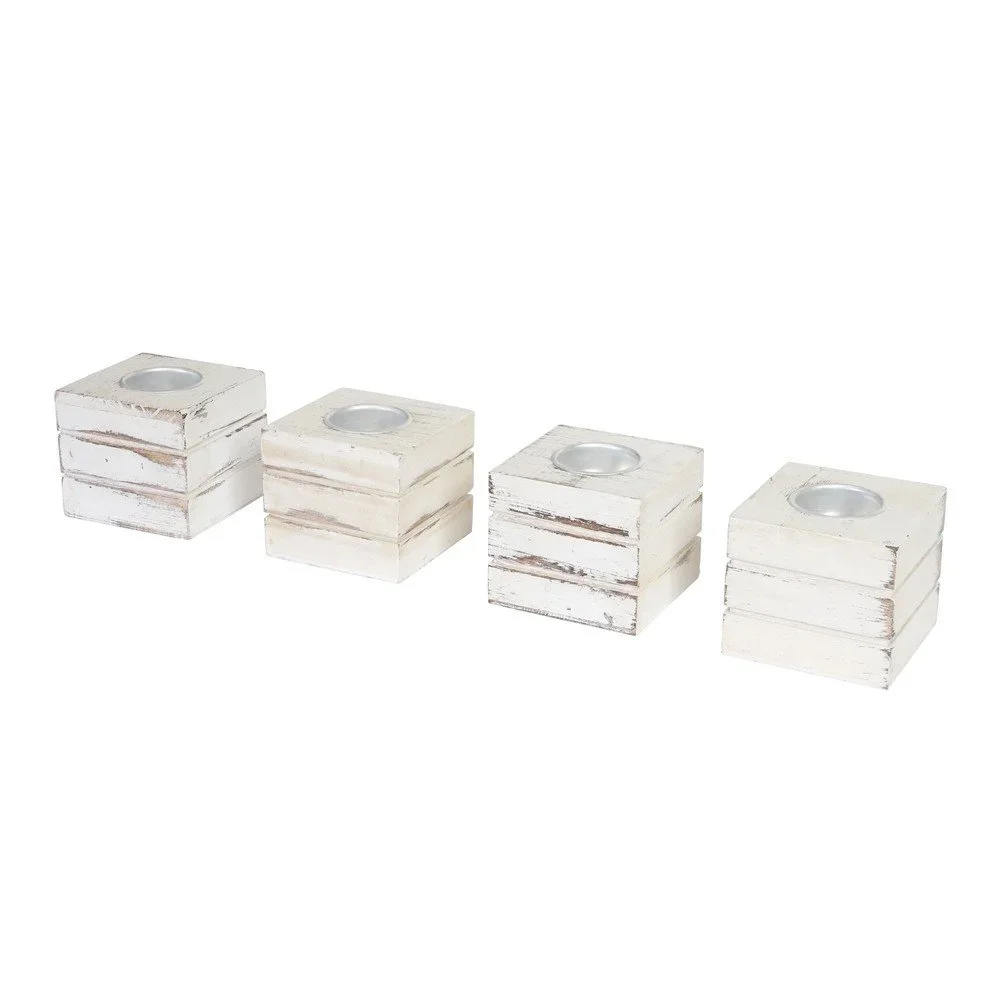 Sada 4 bílých dřevěných svícnů Mendler Shabby Tolve v:724252