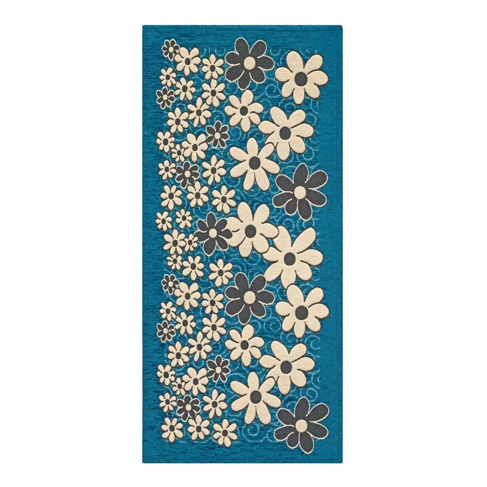 Modrý vysoce odolný kuchyňský koberec Webtappeti Margherite Avio, 55 x 240 cm v:849012
