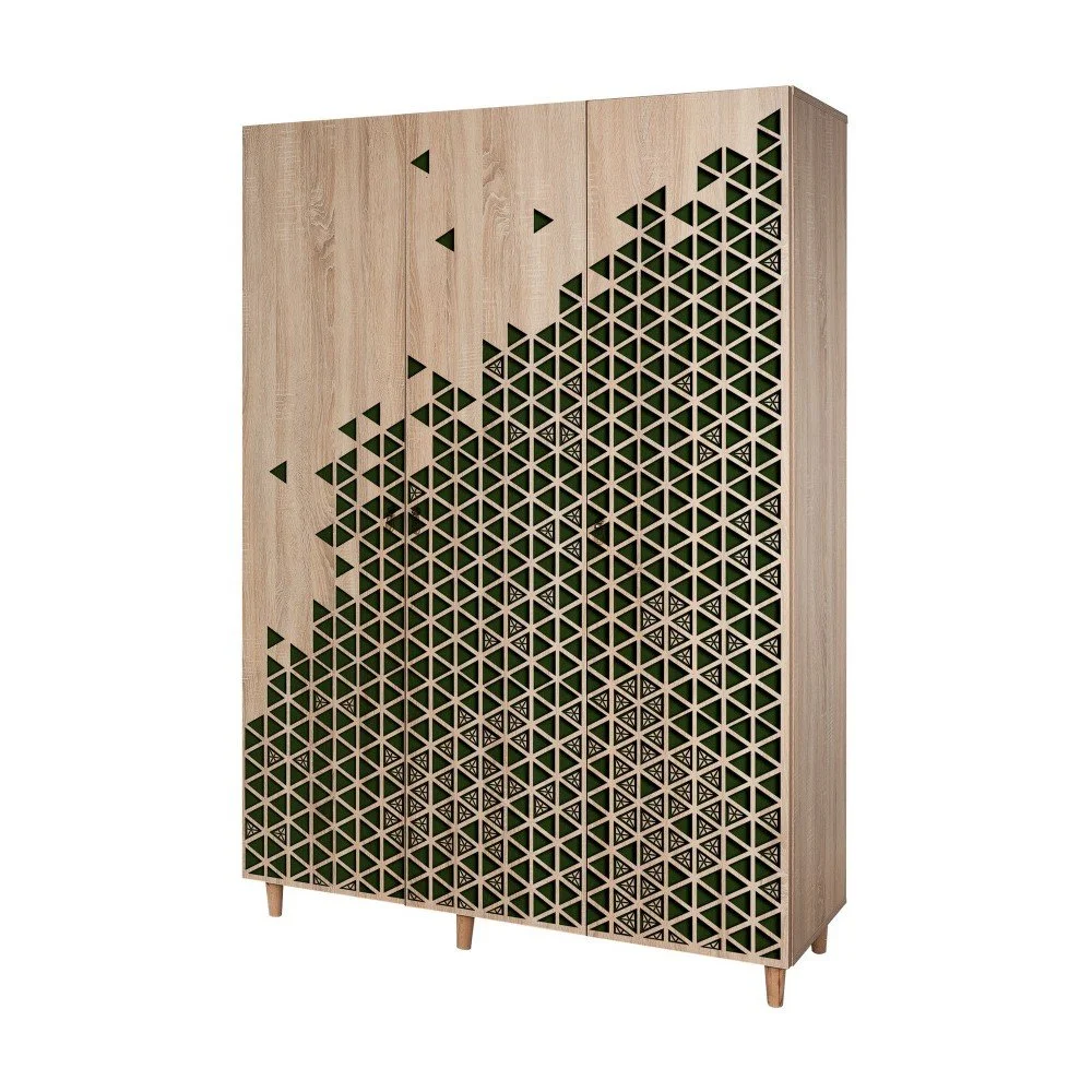 Třídveřová šatní skříň Mode Geometry Green, 135 x 192 cm v:1284778