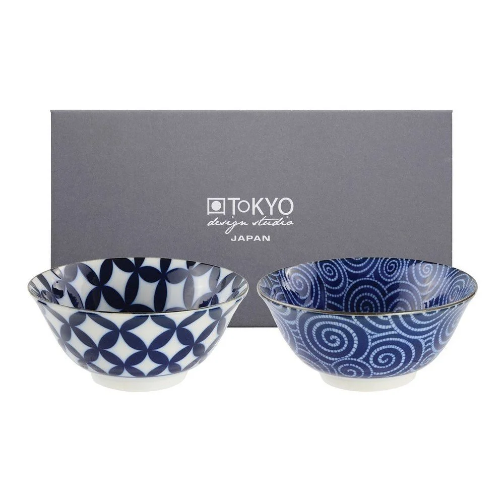 Sada 2 modrých porcelánových misek v dárkovém boxu Tokyo Design Studio Kotobuki Maile v:1312774
