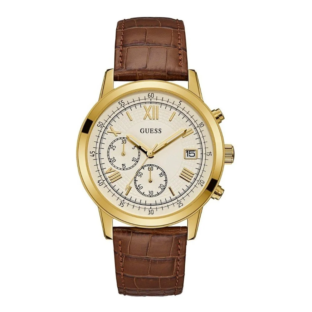 Pánské hodinky s páskem z ušlechtilé kůže v hnědé barvě Guess W1000G3 v:1267028