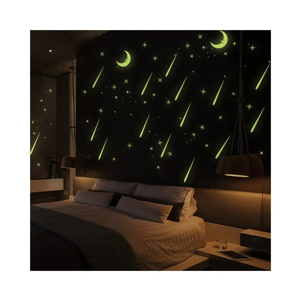 Nástěnné samolepky svítící ve tmě Ambiance Moon And Falling Stars v:1327442