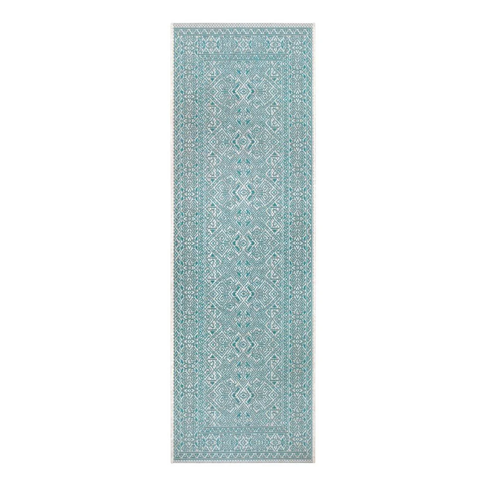 Tyrkysovo-béžový venkovní běhoun NORTHRUGS Cuadrado, 70 x 200 cm v:1425051