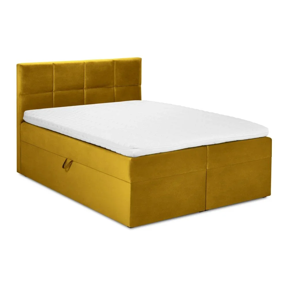 Hořčicově žlutá sametová dvoulůžková postel Mazzini Beds Mimicry, 200 x 200 cm v:1360041