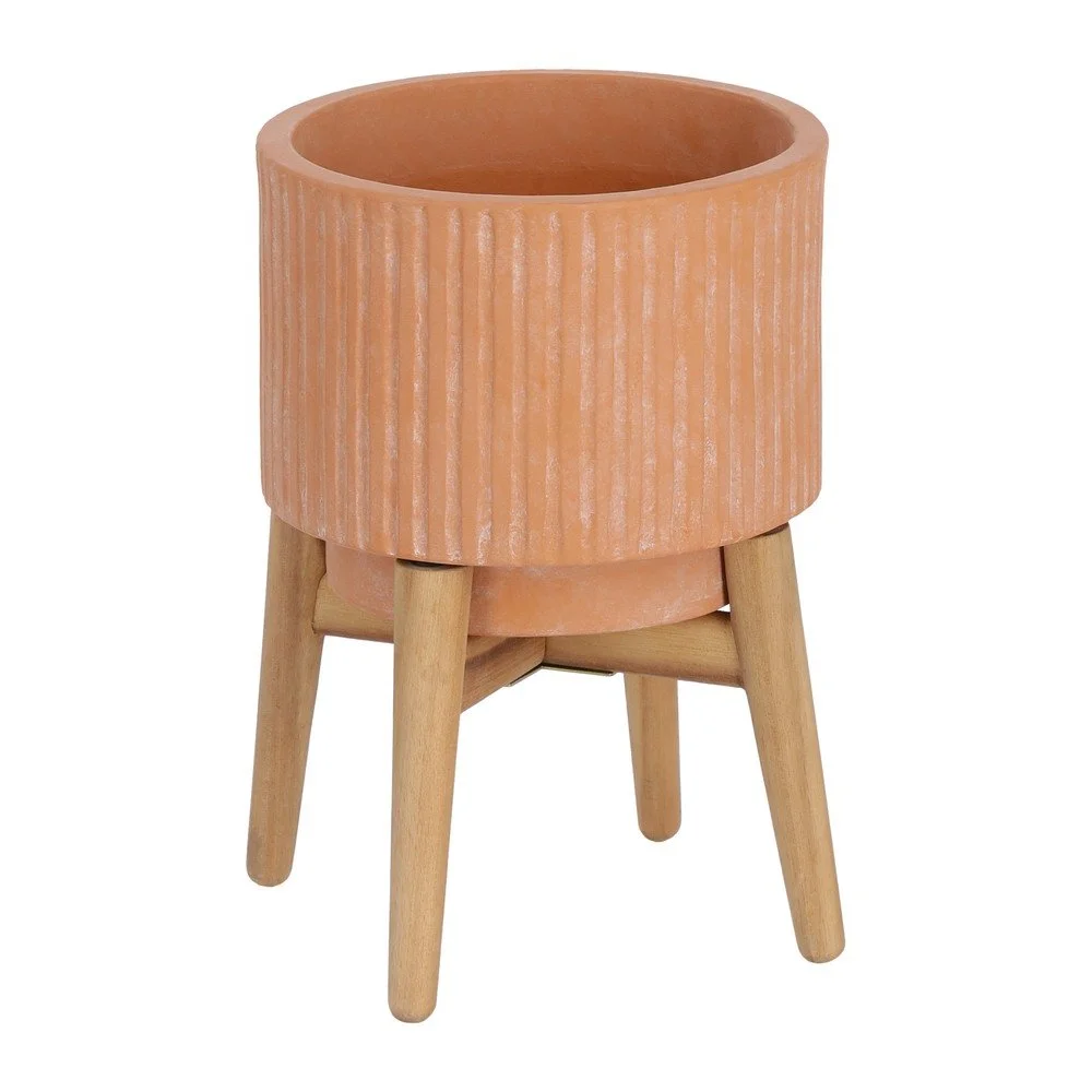 Terakotový květináč na dřevěném podstavci Kave Home Suba, výška 32 cm v:1375379