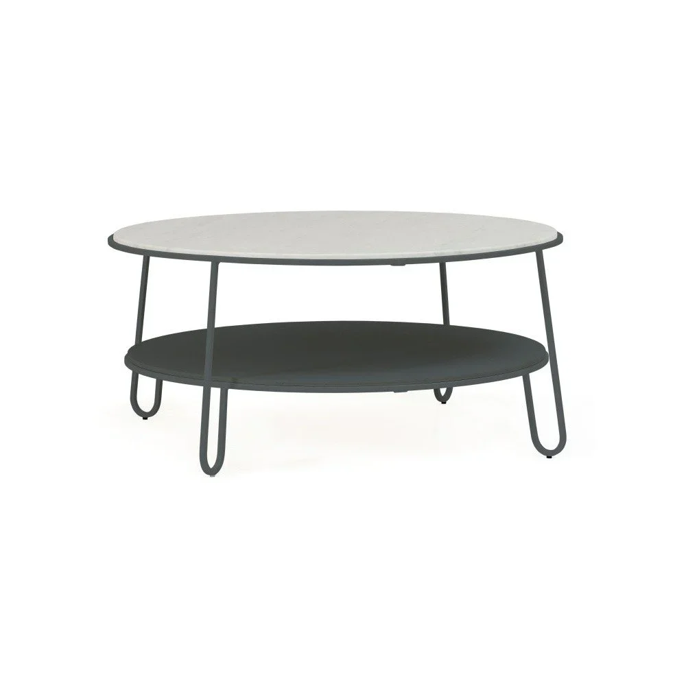 Šedý konferenční stolek s mramorovou deskou HARTÔ Eugénie, ⌀ 90 cm v:1066684