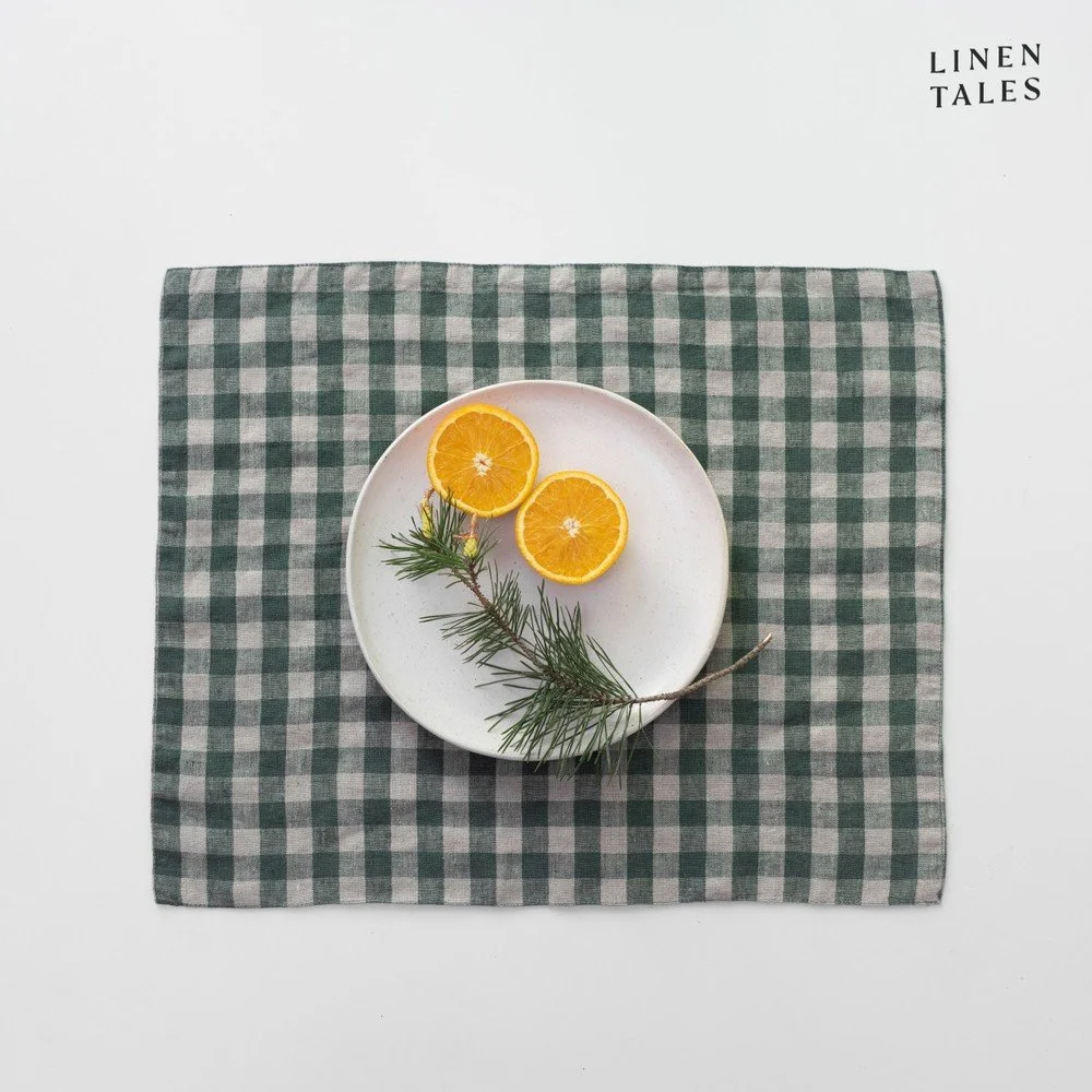 Lněné prostírání 35x45 cm Forest Green Gingham – Linen Tales v:1806002