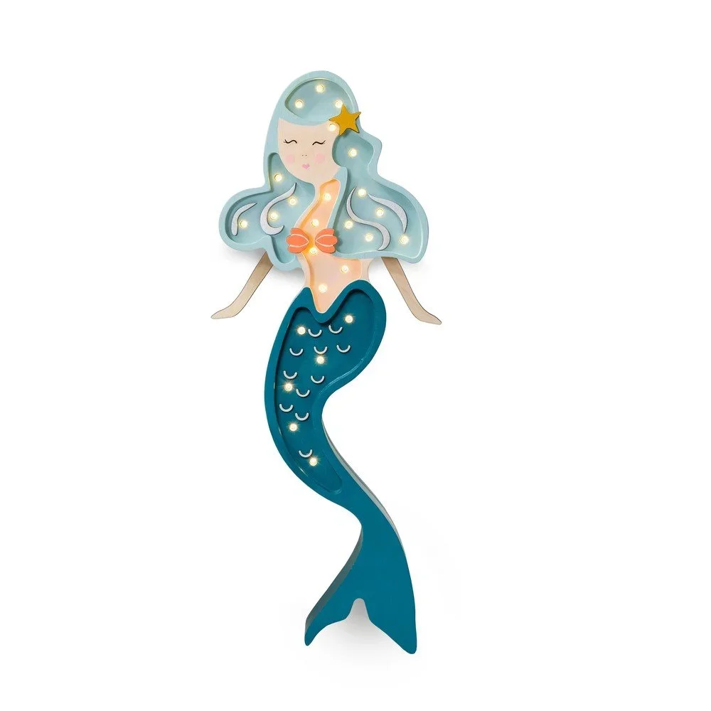 Modrá stolní lampa z borovicového dřeva Little Lights Mermaid, výška 51 cm v:1444836 Modrá stolní lampa z borovicového dřeva Little Lights Mermaid, výška 51 cm v:1444836