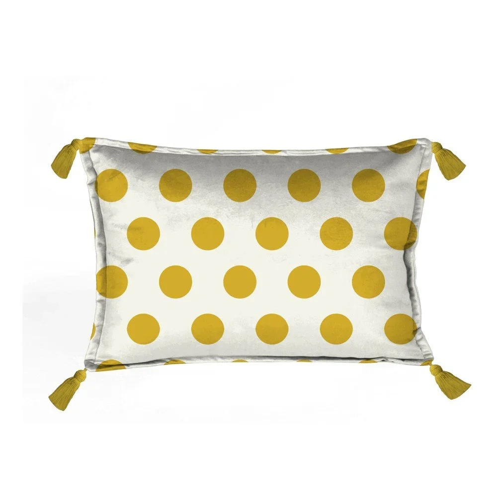 Žluto-bílý dekorativní povlak na polštář Velvet Atelier Dots, 50 x 35 cm v:1097612