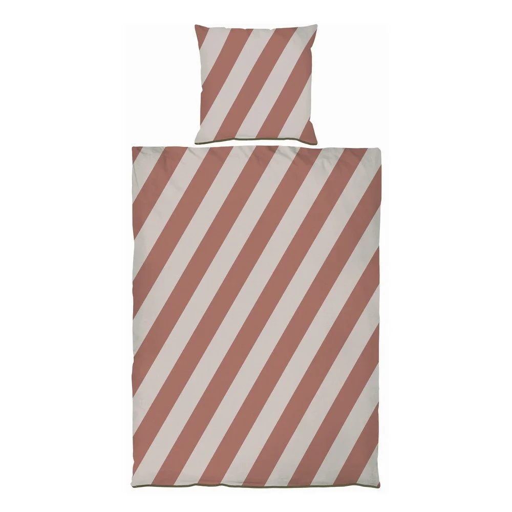 Prodloužené povlečení na jednolůžko z bavlněného saténu v béžovo-cihlové barvě 140x220 cm Diagonal – Mette Ditmer Denmark v:1681052