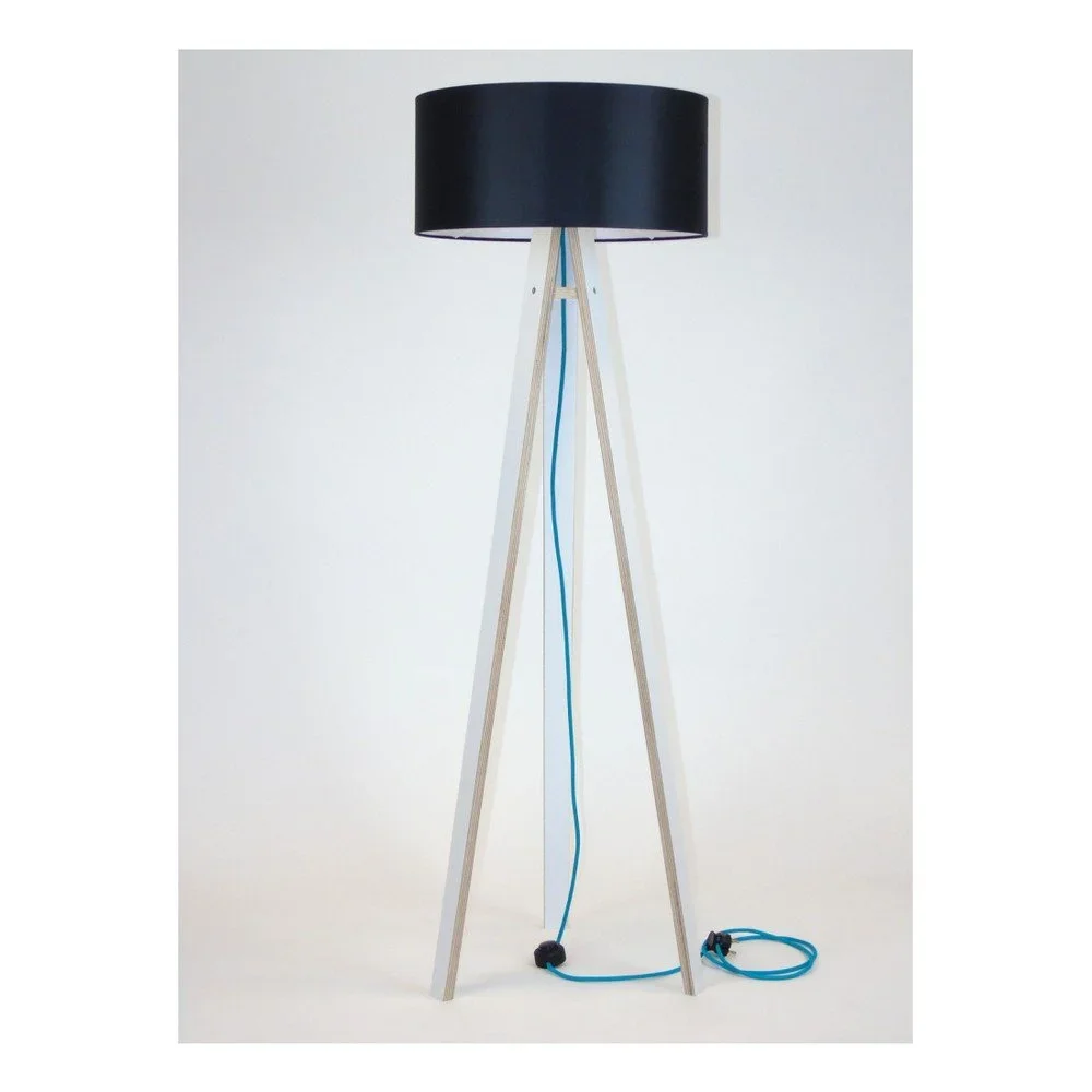 Bílá stojací lampa s černým stínítkem a tyrkysovým kabelem Ragaba Wanda v:809710