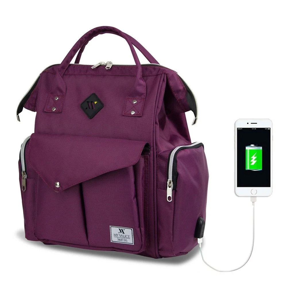 Fialový batoh pro maminky s USB portem My Valice HAPPY MOM Baby Care Backpack v:1219896